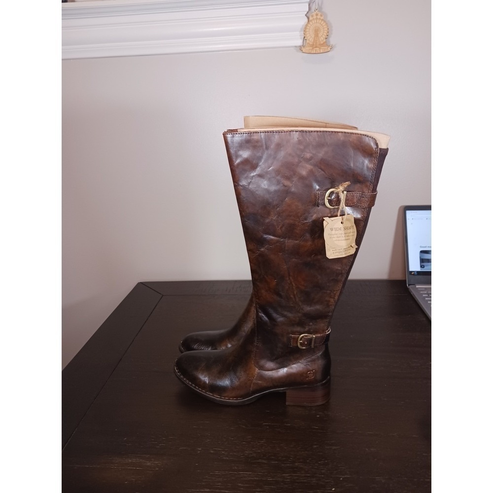 Born Gibb Tall Riding Boots Womens 7.5 Brown Leather Wide Calf Equestrian New - Picture 8 of 9